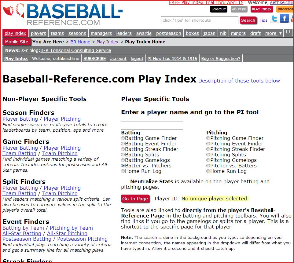 Baseball Reference’s Play Index is Free Through April 15 TechGraphs
